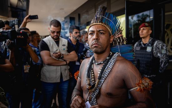Marcos Xukuru, uma das lideranças indígenas que participaram do ato no CCBB. Foto: Tiago Miotto/Cimi