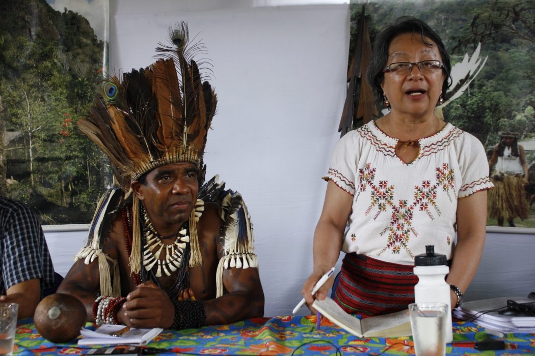 Relatora da ONU sobre direitos dos povos indígenas, Victoria Tauli Corpuz, com o cacique Babau Tupinambá, em visita à Bahia. Foto: Renato Santana/Cimi