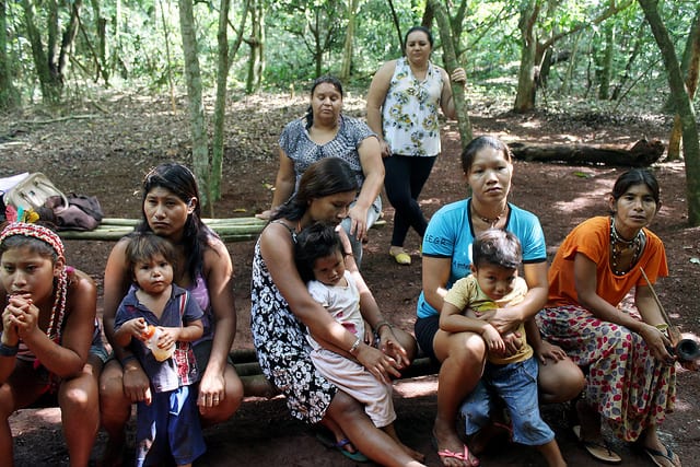 Cerca de 12 famílias vivem na área retomada e de ocupação Avá-Guarani até o final dos anos 70, às margens do rio Paraná, antes da UHE Itaipu. Crédito da foto: Julio Carignano/Brasil de Fato