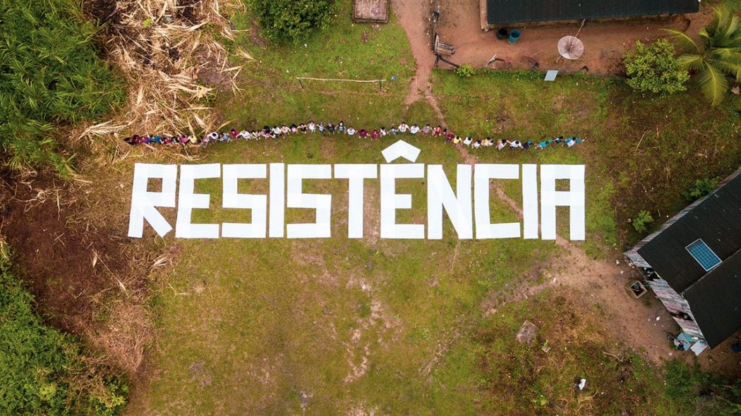 Mensagem das lideranças reunidas na aldeia Panorama, na Terra Indígena Karipuna. Foto: Fernanda Ligabue/Greenpeace