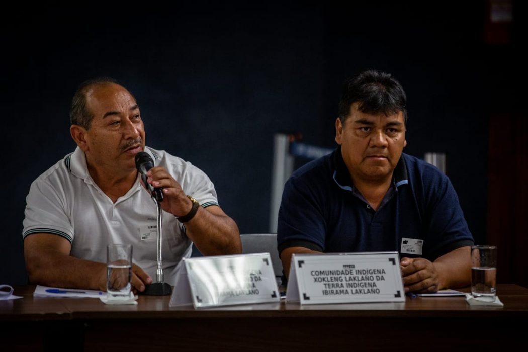 Brasílio Priprá, liderança do povo Xokleng, fala durante audiência no STF. Foto: Tiago Miotto/Cimi
