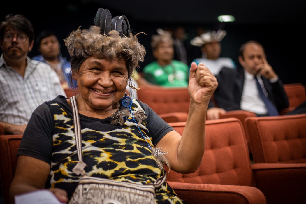Indígena Xokleng durante audiência no STF. Foto: Tiago Miotto/Cimi