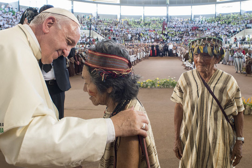 Papa Francisco encontra indígenas em Puerto Maldonado, no Peru. Foto: divulgação