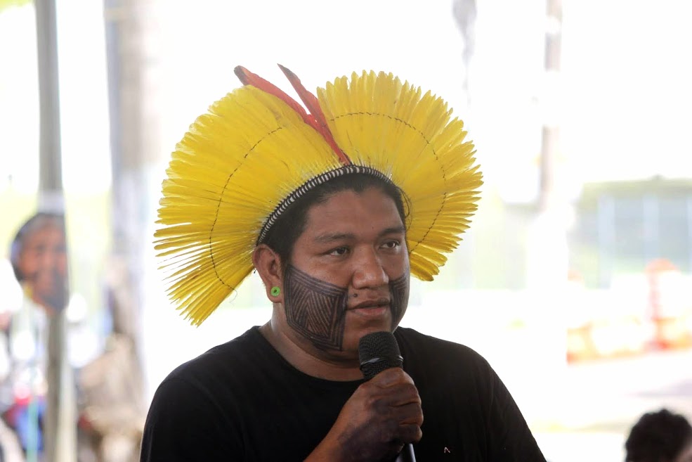 Takakpe Tapayuna Metuktire, 2º Secretário da Fepoimt, no 1º ATL dos povos indígenas de Mato Grosso. Foto: Gilberto Vieira dos Santos/Cimi