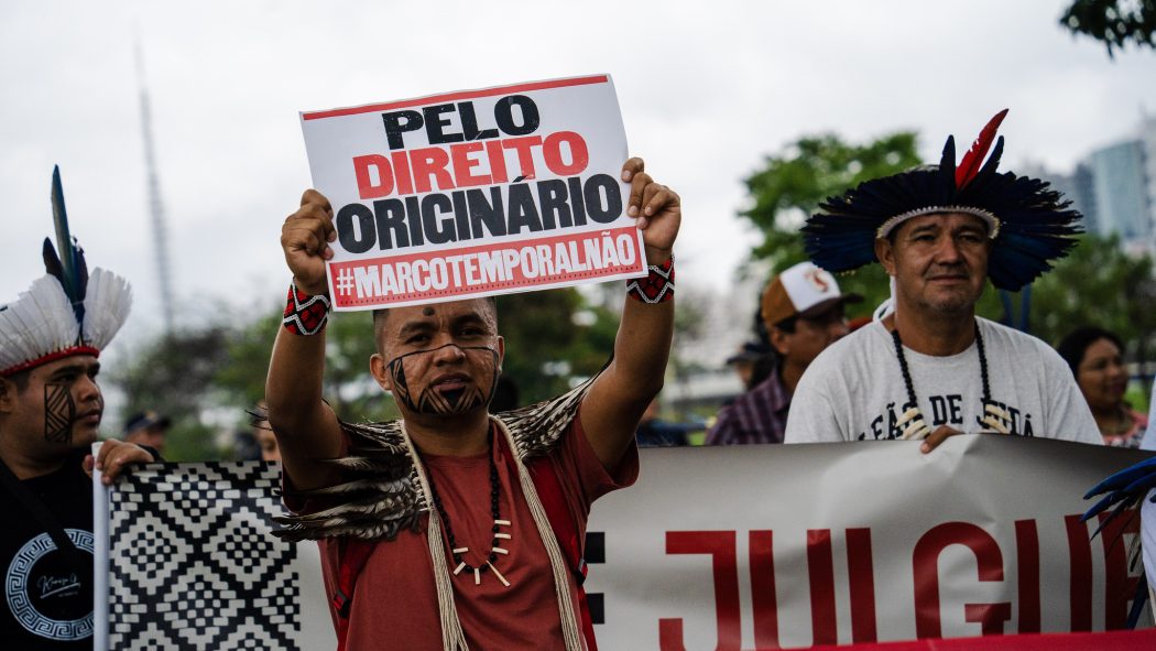 Mobilização indígena contra o marco temporal e a Lei 14.701, em Brasília, no dia 30 de novembro de 2024. Foto: Adi Spezia | Cimi 