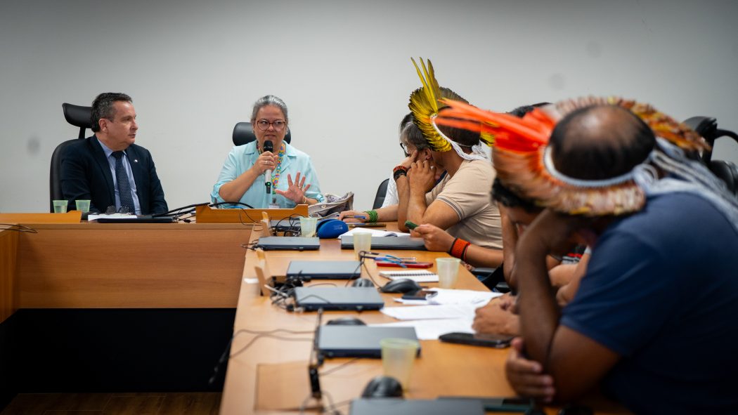 No Ministério dos Direitos Humanos e da Cidadania, a delegação denunciou ameaças e pediu a proteção de caciques e lideranças. Foto: Clara Comandolli/Cimi.