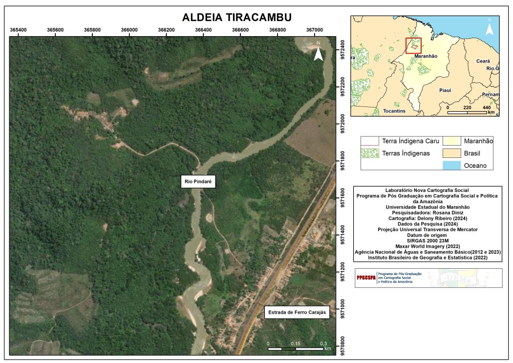 Estrada de Ferro Carajás e a Aldeia Tiracambu. Mapa: Programa de Pós-Graduação em Cartografia Social e Politica da Amazônia (PPGCSPA) / Universidade Estadual do Maranhão (UEMA)
